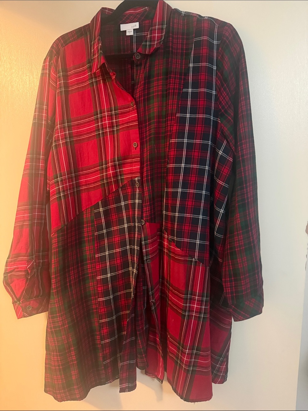 J. Jill Red Plaid Patchwork Button-Down Shirt